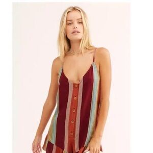 Free People Burgundy Multistripe Button Romper